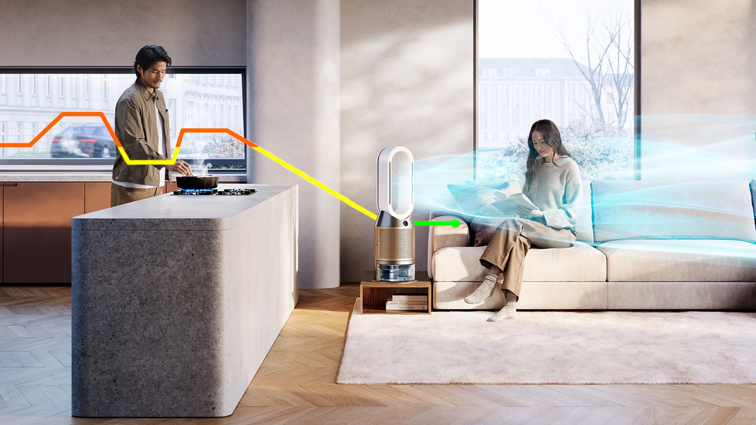 Dstorvanto Purifier Humidify+Cool PH2 De-NOx Purifying humidifying fan (White/Gold) 4